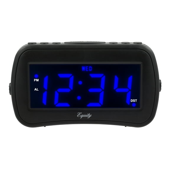 Equity 1.4 in. Day of Week Insta-Set Black LCD Alarm Clock, 30022