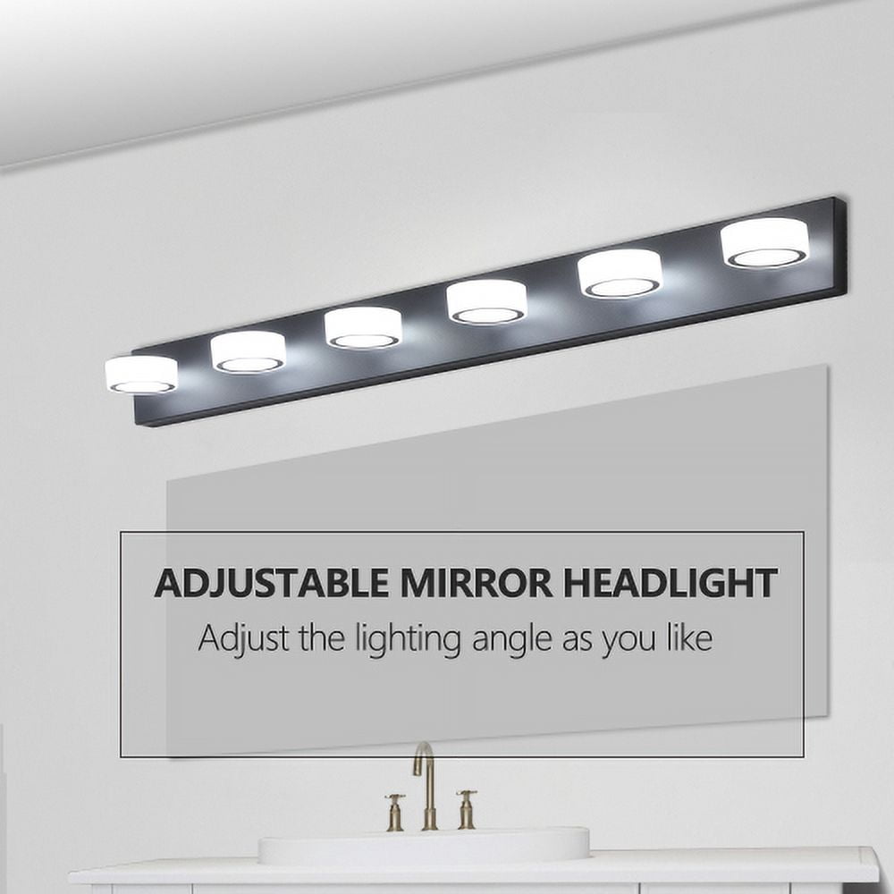Hi-LIGHTS,Modern 6-Light Rotatable & Dimmable LED Vanity Light Fixture with Acrylic Shades,Energy-Efficient Bathroom Wall Sconce for Bathroom,Dressing Room,Mirror Cabinet,Living Room(Black）