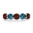 thumbnail image 2 of Gem Stone King 925 Sterling Silver Red Garnet and London Blue Topaz Wedding Band Ring for Women 1.00 Cttw, Round 3.5MM, Gemstone January Birthstone (Size 5), 2 of 2