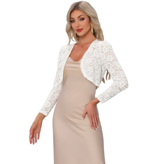 DARING DIVA Lace Bolero Shrug Sequin Detail Sheer Cardigan XS White