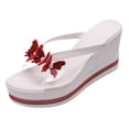 thumbnail image 7 of Rokment Women's Sparkly Pearl Rhinestones Platform Wedge Slip on Open Back Dressy Sandals Elegant Clear Chunky High Heels Slides Bridal Summer Slippers for Wedding Red Size 7, 7 of 7