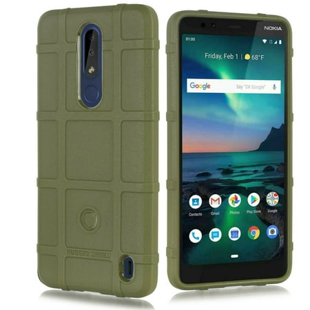 for 6" Nokia 3.1 Plus Shield Wrap Shockproof Hybrid Scratch Resistant Raised Bevel Design Enhance Camera and Tempered Stained Glass Screen Protection Armor Impact Bumper Phone Case [Green]