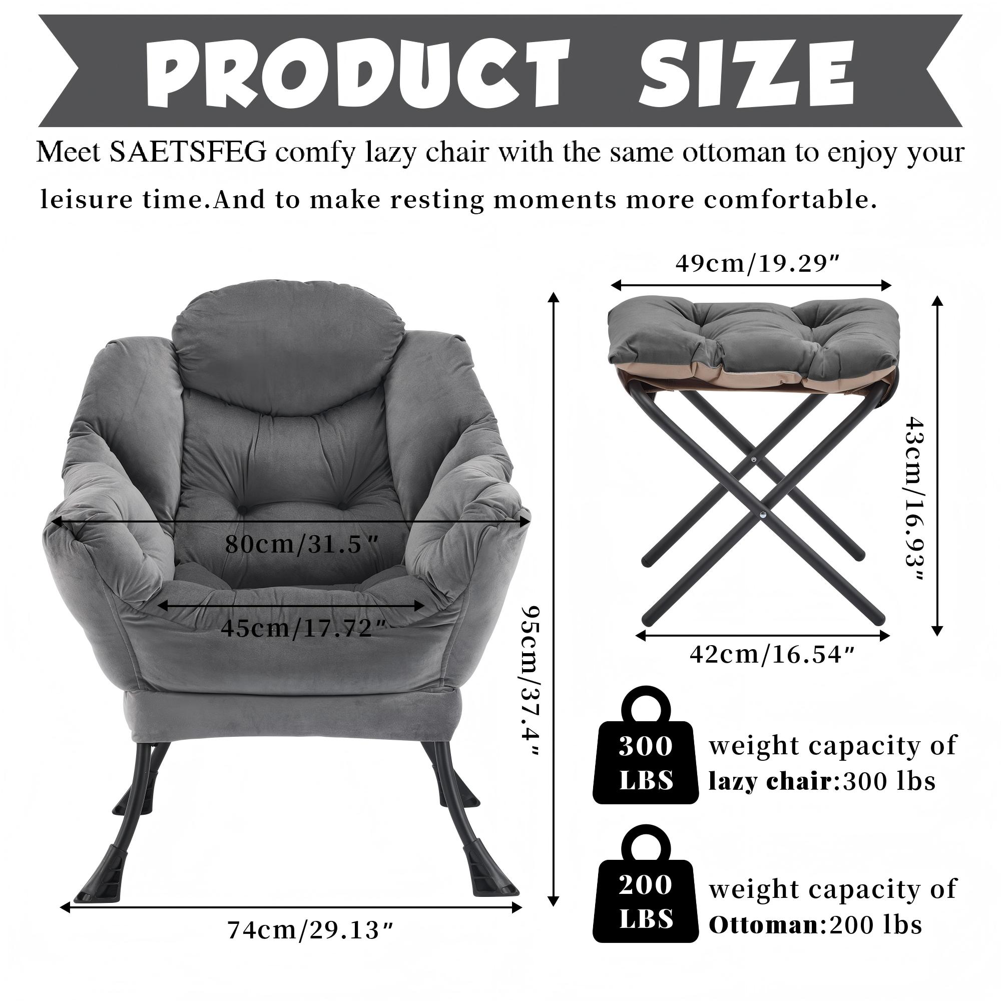 SAETSFEG Lazy Chair with Ottoman, Dark Gray photo 6