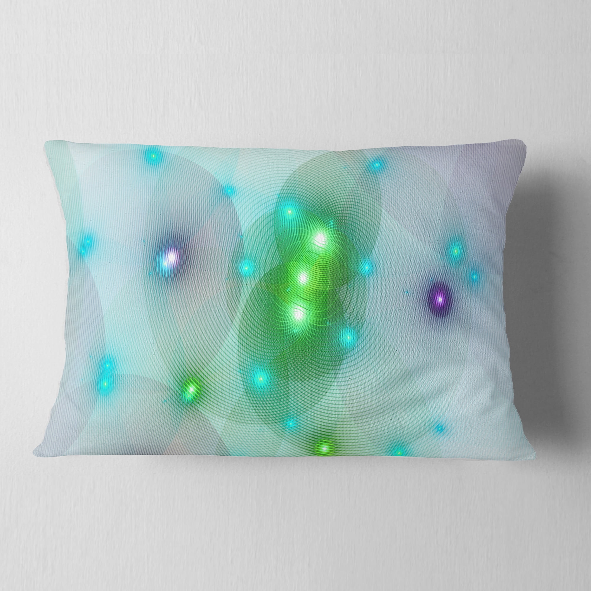 Designart Green Fractal Lights in Fog - Abstract Throw Pillow - 12x20