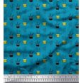 thumbnail image 1 of Soimoi Blue Velvet Fabric Cactus Leaves Print Fabric by the Yard 60 Inch Wide, 1 of 3