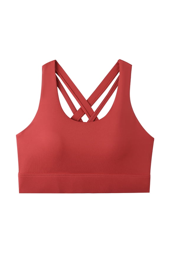 High Impact Sports Bras for Women with Removable Cups Strappy Crisscross Back Padded Bra Supportive Workout Bras for Yoga Running(Red,S)