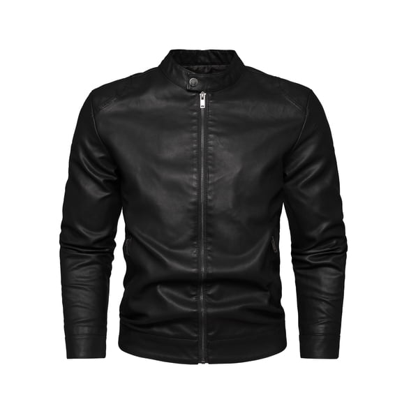 Men's Motorcycle PU Leather Jacket Youth Casual Retro Stand Collar Jacket