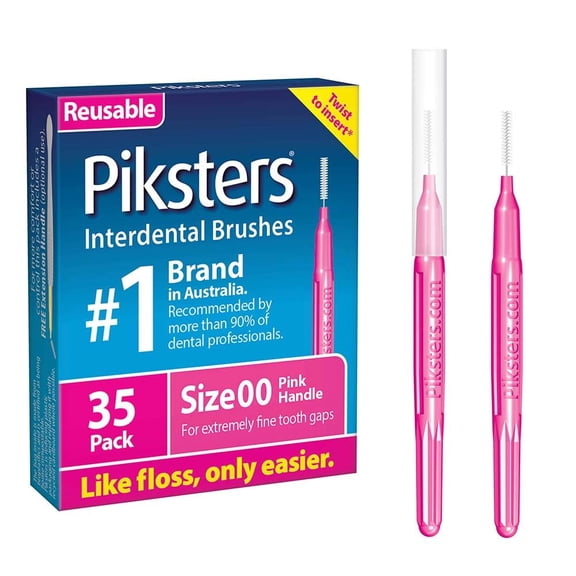 Piksters Interdental Brushes, 35 TSF6 pk, Size 00, Interdental Tooth Brush for Extremely Tight Gaps, Gum Soft Bristles for Plaque Removal, Safe for Braces