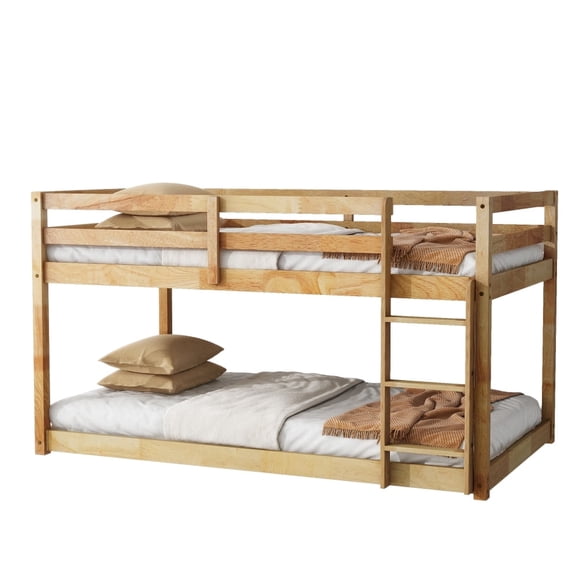Unbranded Wood Twin Bunk Bed with Ladder Off-White