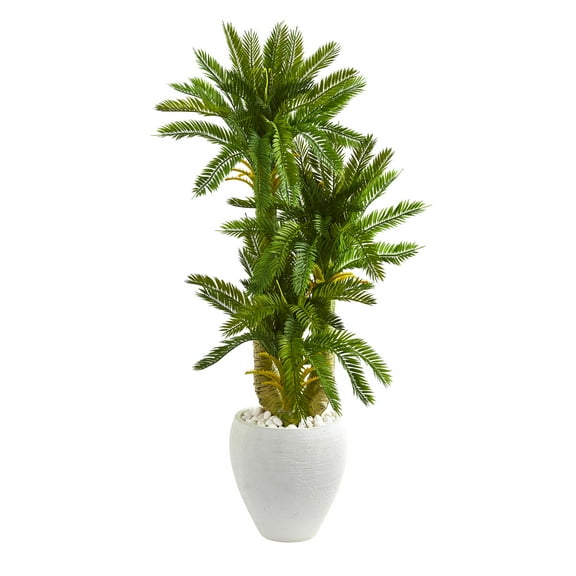 Nearly Natural 4-Ft. Triple Cycas Artificial Plant in White Planter