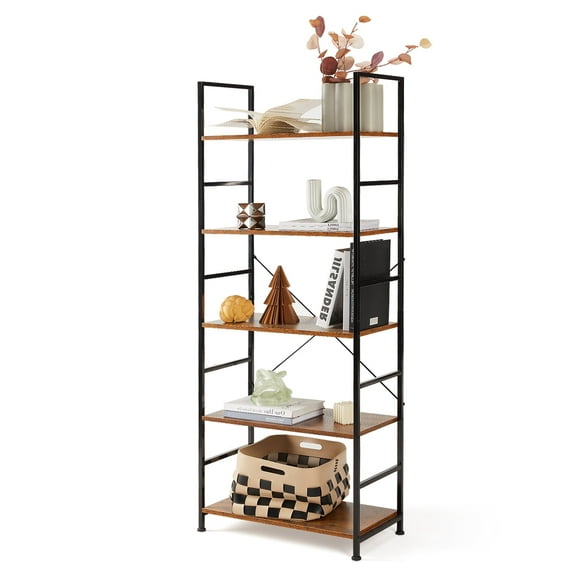 CONCETTA 5 Tier Bookshelf, Home Office Bookcase Shelf Storage Organizer, Modern Book Shelf for Bedroom/Living Room/Home Office, Rustic Brown