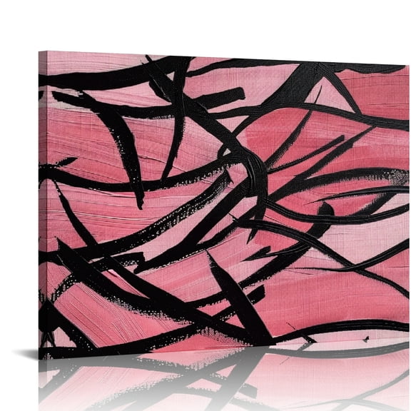 YILUYINQING Abstract Painting Black Lines Pink Background Canvas Wall Art Decor for Home Living Room Bedroom Kitchen Bathroom Office, Ready To Hang Room Home Art Decor 16x12in
