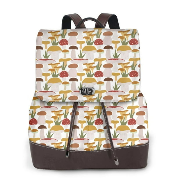 Disketp Mushroom Mochila de Cuero para Mujer, Bolso de Espalda Antirrobo con Estilo para Viaje, Trabajo y Uso Diario