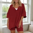 thumbnail image 2 of WAYUTE Womens Sets 2 Piece Outfits V Neck Casual Short Sleeve Shorts High Waisted Workout Athletic Wear Solid Color Slim Fit Outfit, 2 of 5
