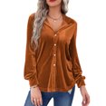 thumbnail image 1 of VISgogo, camisas de terciopelo salvaje a la moda para mujer, blusas de manga larga con cuello vuelto de Color sólido, blusas informales con botones para primavera y otoño VISgogo moda, 1 of 9