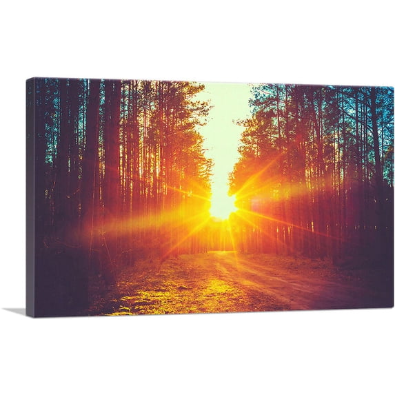 ARTCANVAS Sun Bloom Between Two Walls of Trees Forest Canvas Art Print - Size: 26" x 18" (0.75" Deep)