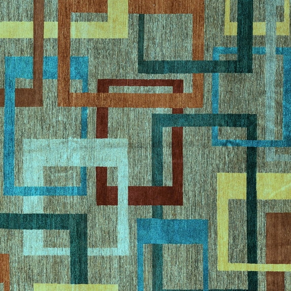 Ahgly Company Indoor Square Oriental Light Blue Modern Area Rugs, 3' Square