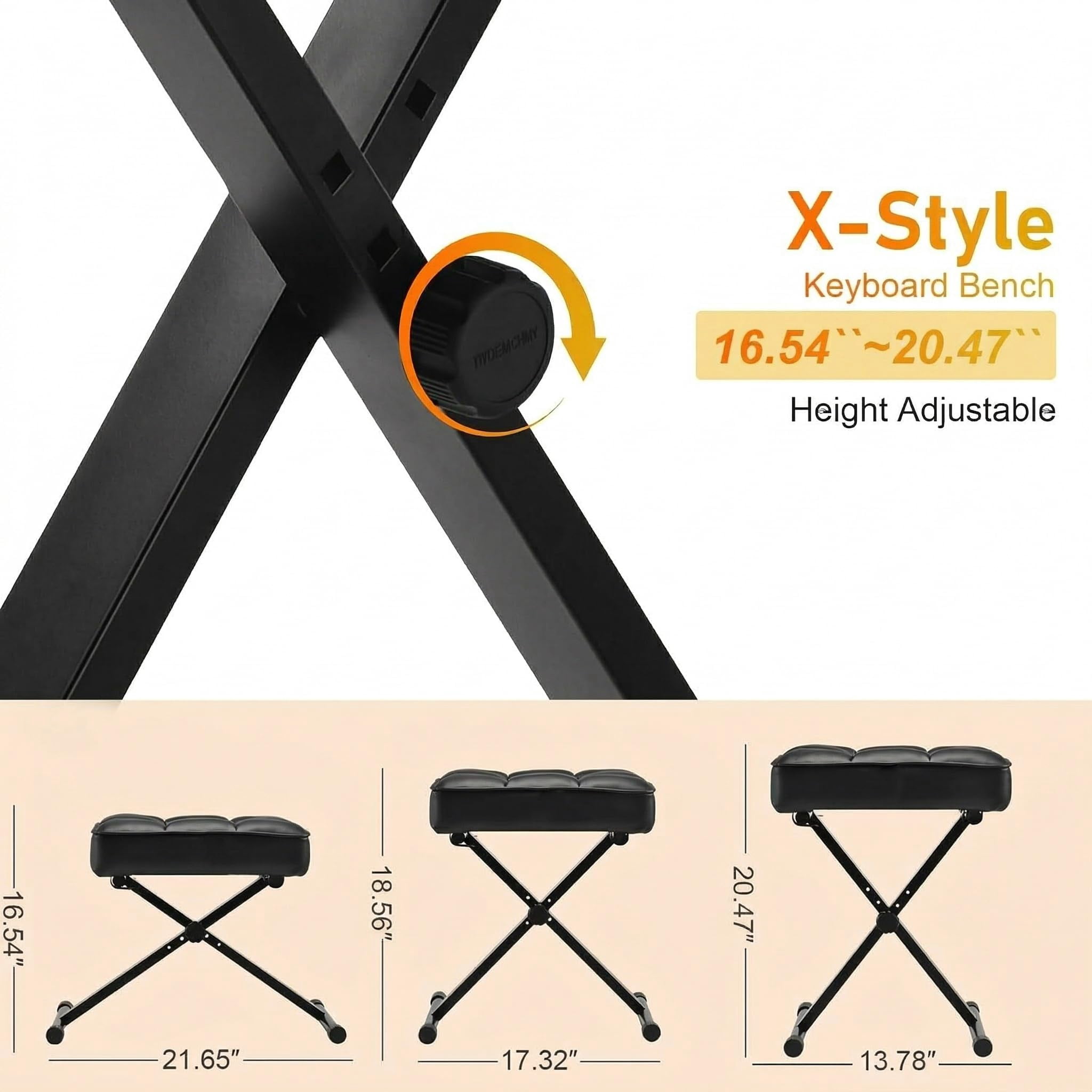 Keyboard Bench Adjustable Piano Stool - Extra Comfortable With High Rebound Sponge Cushion No Deformation Superior Support X-style Portable Foldable Chair  3 Height Adjustment(black)