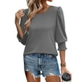 thumbnail image 2 of Posijego 3/4 Length Sleeve Women's Tops Smocked Cuffs Dressy Casual Blouses Womens Summer Shirts, 2 of 5