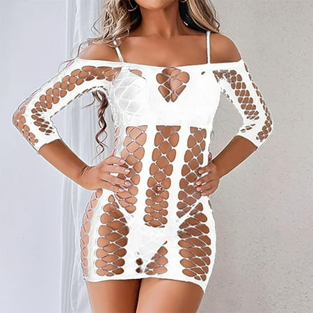 uublik Lingerie for Women Set Valentine s Day Sleepwear Chemise Dress Lace Nighty Nightgowns White Free Size