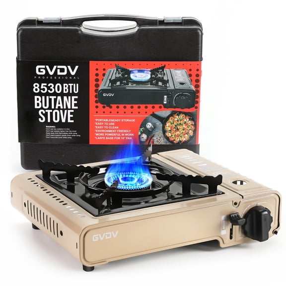 GVDV Portable Camping Stove, 1 Burner Butane Gas Stove with Updated Carrying Case