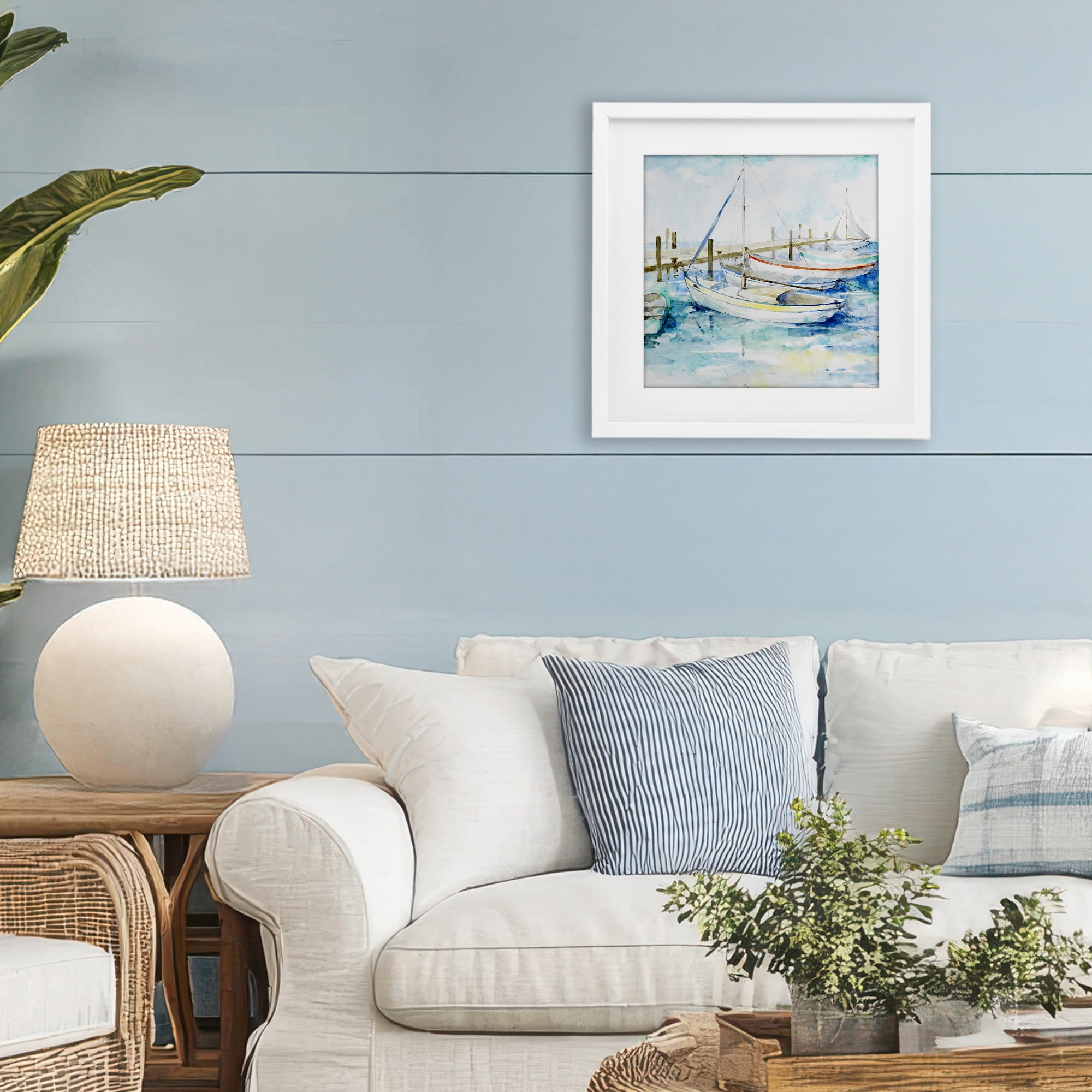 Stupell Industries Docked Sails on Stormy Seas White Framed Print Under Glass, design by Lorenzo Collective