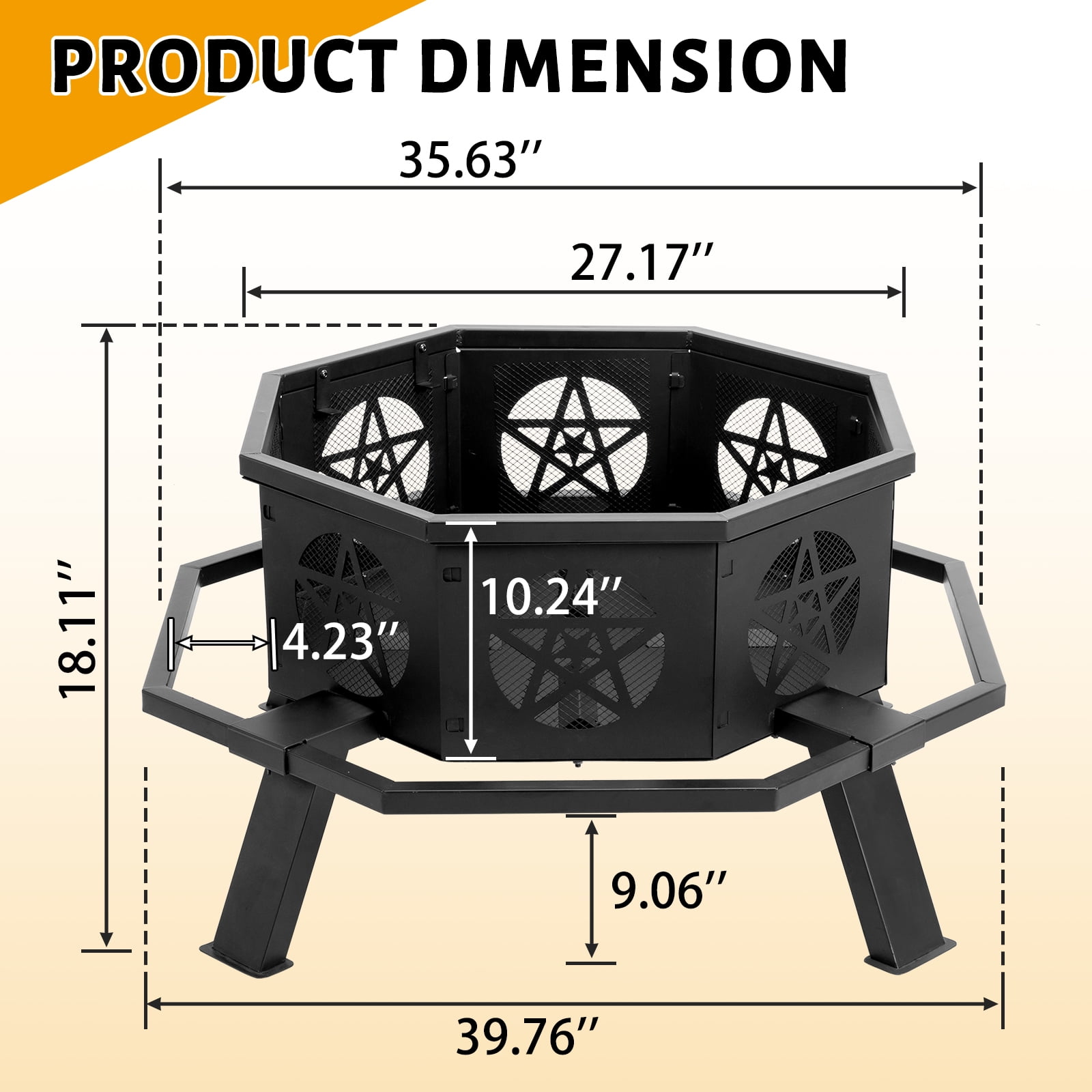 35" Fire Pit for Patio, HexShaped Steel Fire Pit with Flame-Retardant Lid, Outdoor Metal Fire Pit with Storage Shelf, Multifunctional Heater/Grill/Ice Pit for Backyard Patio Garden BBQ Grill, S7645