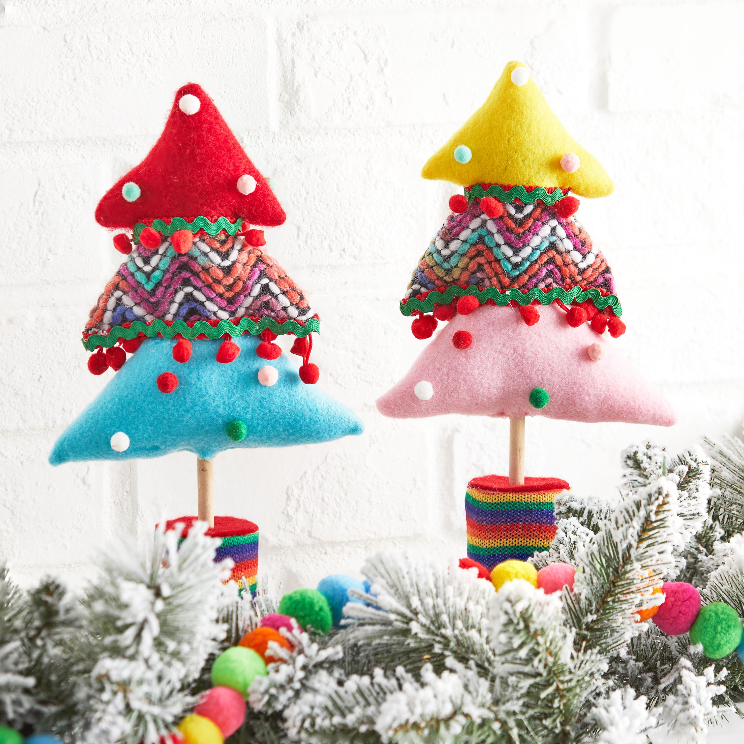 Holiday Time Bright Fabric Christmas Tree Tabletop Decorations, 11
