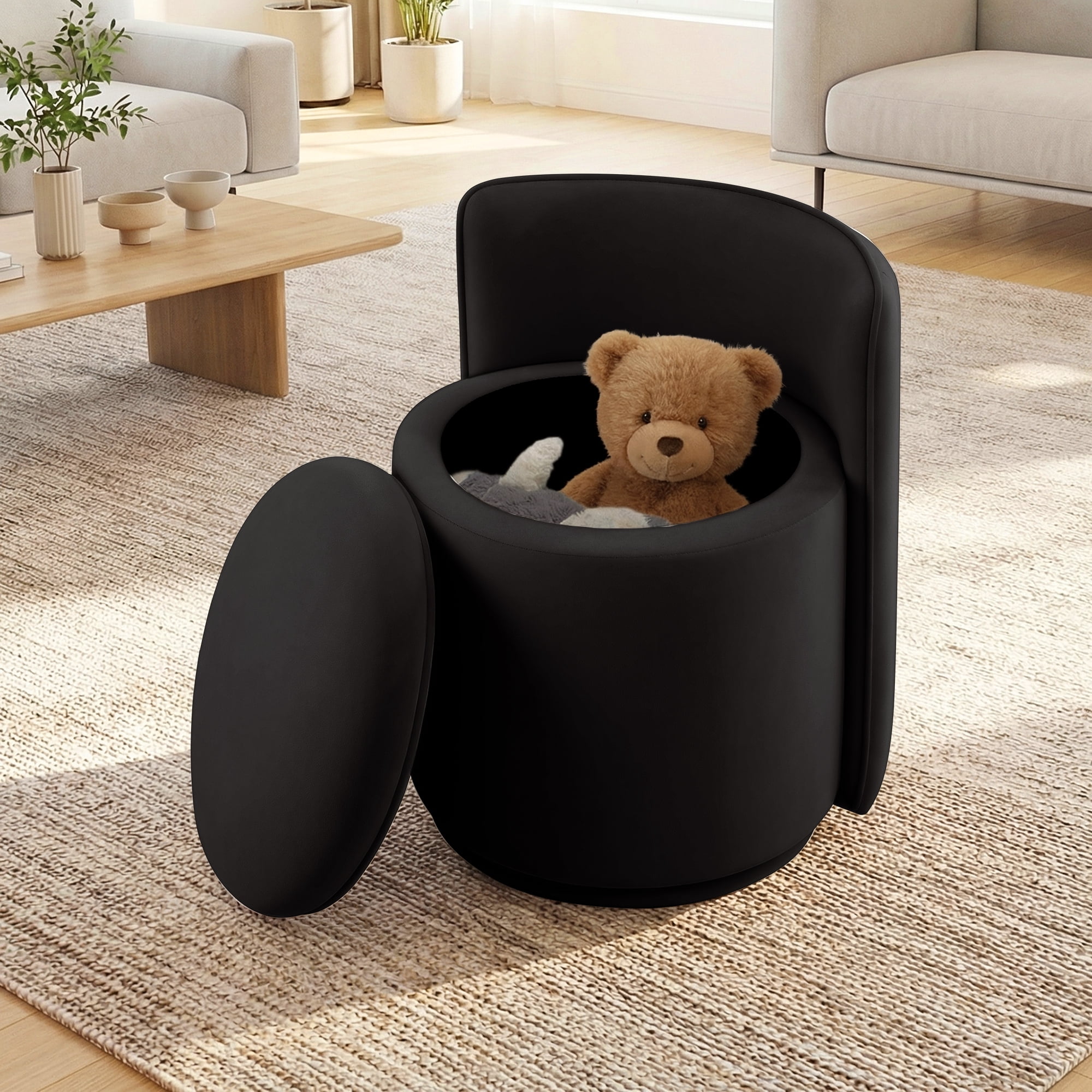 COOLHUT Vanity Chair, Upholstered Vanity Stool with Storage, Velvet Swivel Accent Chair, No Assembly Small Accent Stool, Makeup Chair for Bedroom, Living Room and Dressing Area, Black