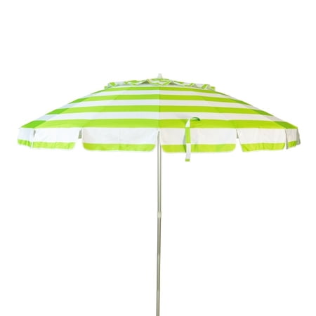 Deluxe 8 ft Lime and White Stripe Patio & Beach Umbrella with Travel Bag