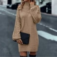 thumbnail image 3 of Women's Sweater Dress Knit Dress Long Sleeve Mock Neck Off Shoulder Solid Color Winter Dress for Holiday Casual,Khaki,S, 3 of 8