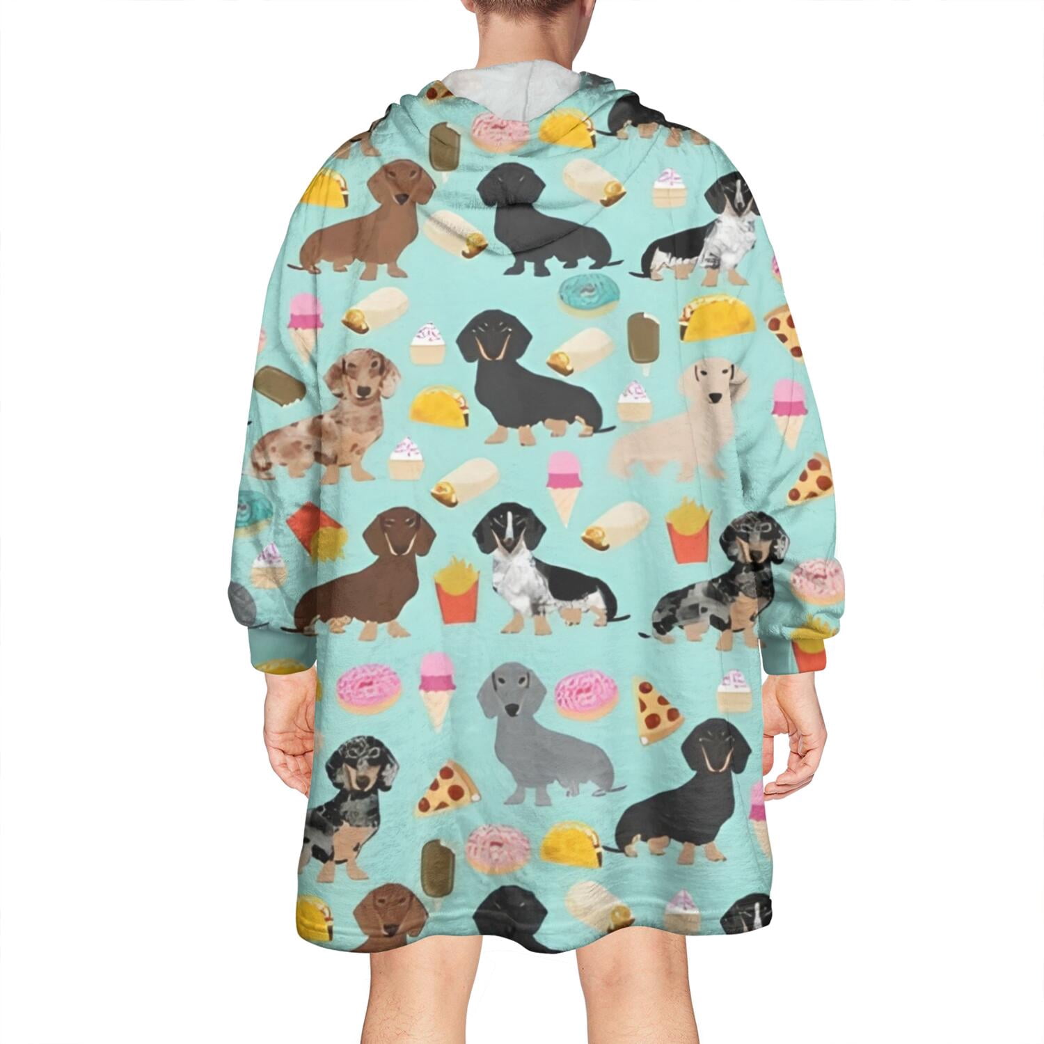 Dachshund Dog and Pizza Wearable Oversized Blanket,Wearable Blanket Hoodie for Adults,Cozy Hooded Blankets with Super Pockets,Super Warm Fuzzy Pullover for Women & Men