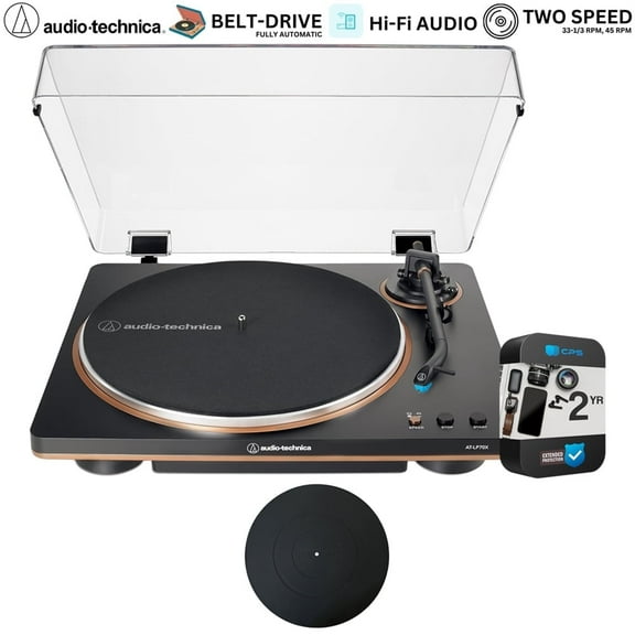 Audio-Technica AT-LP70X-BZ Fully Automatic Belt-Drive Turntable, Black/Bronze Bundle with 2 Year Extended Warranty & Deco Gear 12" Silicone Rubber Turntable Platter Mat