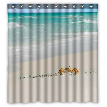 GCKG Crab Walking In Beautiful Beach Waterproof Polyester Shower Curtain Bathroom Deco 66x72