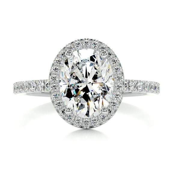 Blue Jewelry 1.9 Ct Oval Excellent Cut Moissanite Rings for Her - 14K White Gold Plated Ring - Gifts For Her - Halo Moissanite Ring for Her - Eternity Band Moissanite Rings - Wedding Ring s