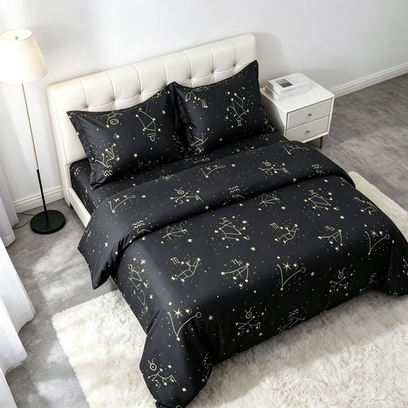 Kelnaro 3-Piece Ultra Soft Microfiber Queen Duvet Cover Set, Zipper Closure, Constellation