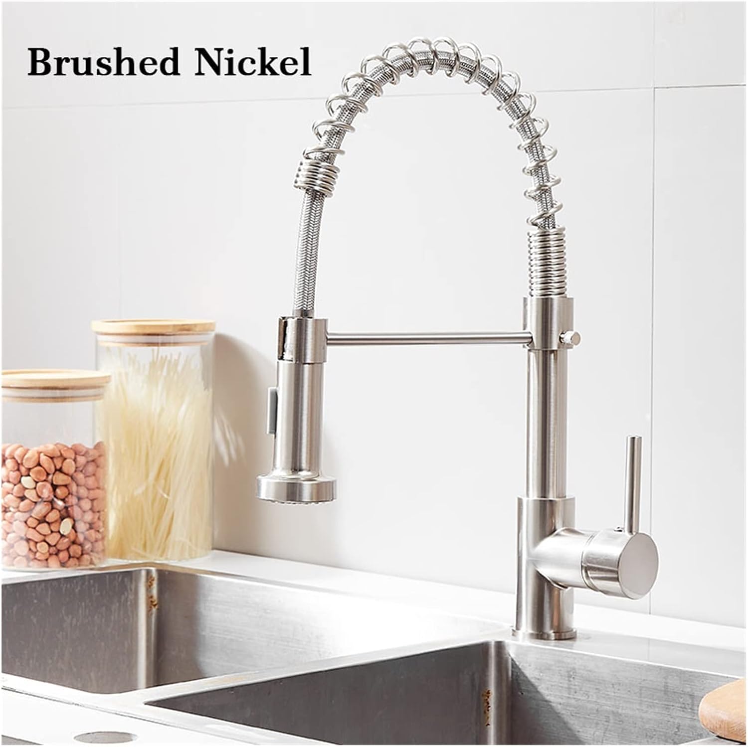 Kitchen Faucets Brush Brass Faucets for Kitchen Sink Single Lever Pull Out Spring Spout Mixers Tap Hot Cold Water Crane