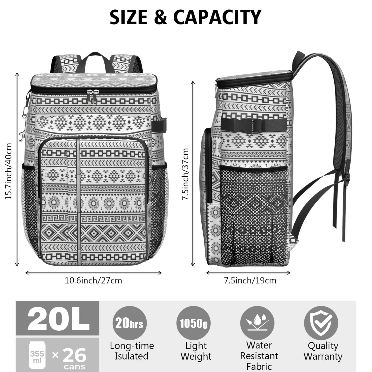 Travel Cooler Bag - Boho Bohemia Pioneer Flower Geometric Line Art Camping Beer Cooler Backpack with Bottle Opener- Waterproof Insulated Picnic Backpacks - Cooler Bag for Beach