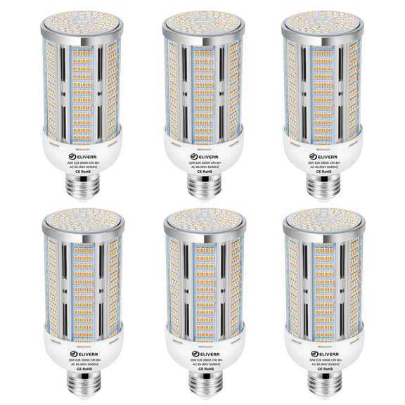 6 Pack 50W LED Corn Light Bulb 6000 Lumen Led Corn Bulb Super Bright 3000K Warm White E26/E27 Base LED Light Bulb for Home Garage Lighting Garage Backyard Office Household