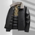 thumbnail image 4 of Chaqueta de invierno para hombre, chaqueta de cuero, forro de plumón de pato, abrigo calefaccionado, resistente al viento, ropa de diseñador, ligera, rellena y gruesa, 4 of 5