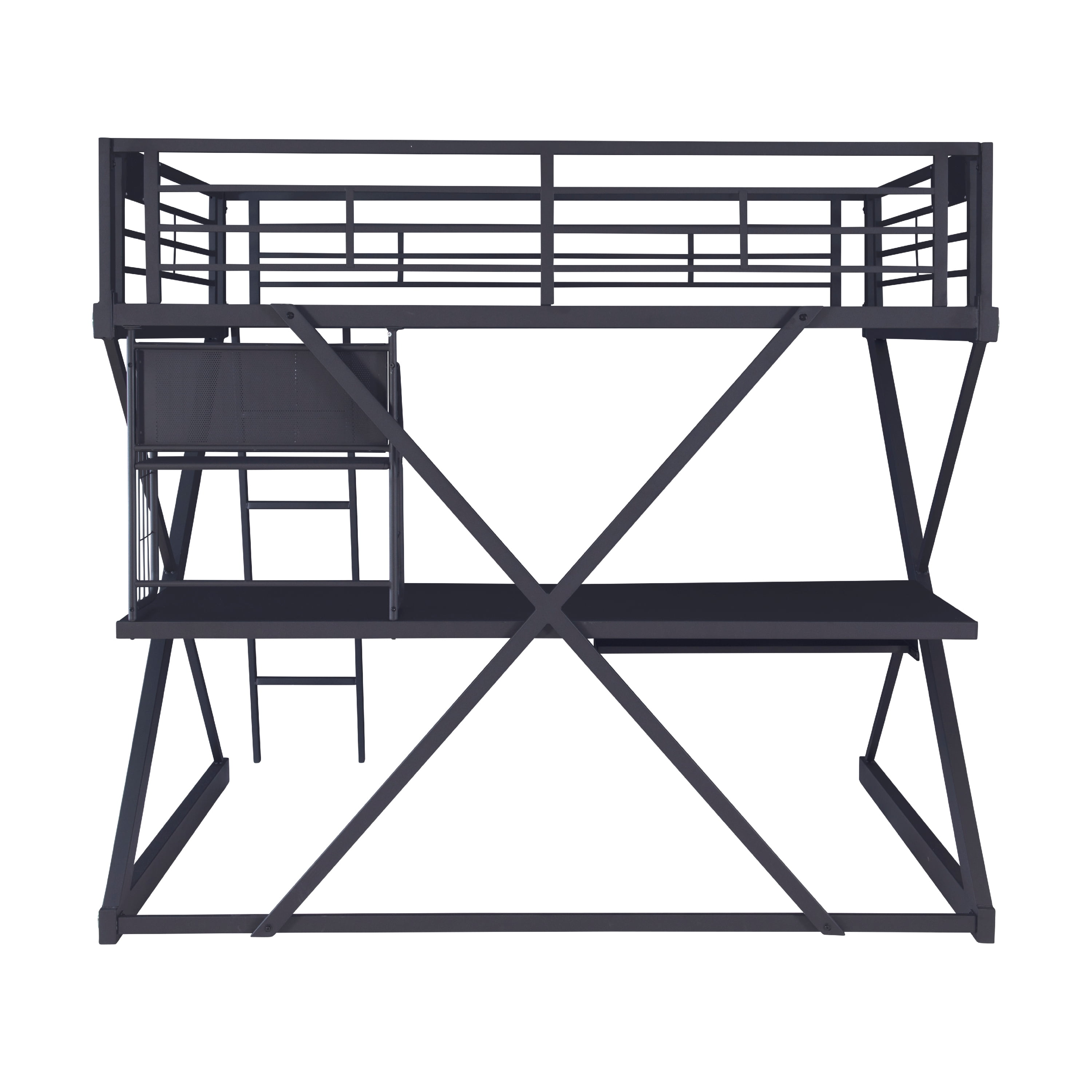 Powell Pierce Sleep, Study, and Store Full Loft Bed with Built-In Ladder, Textured Black