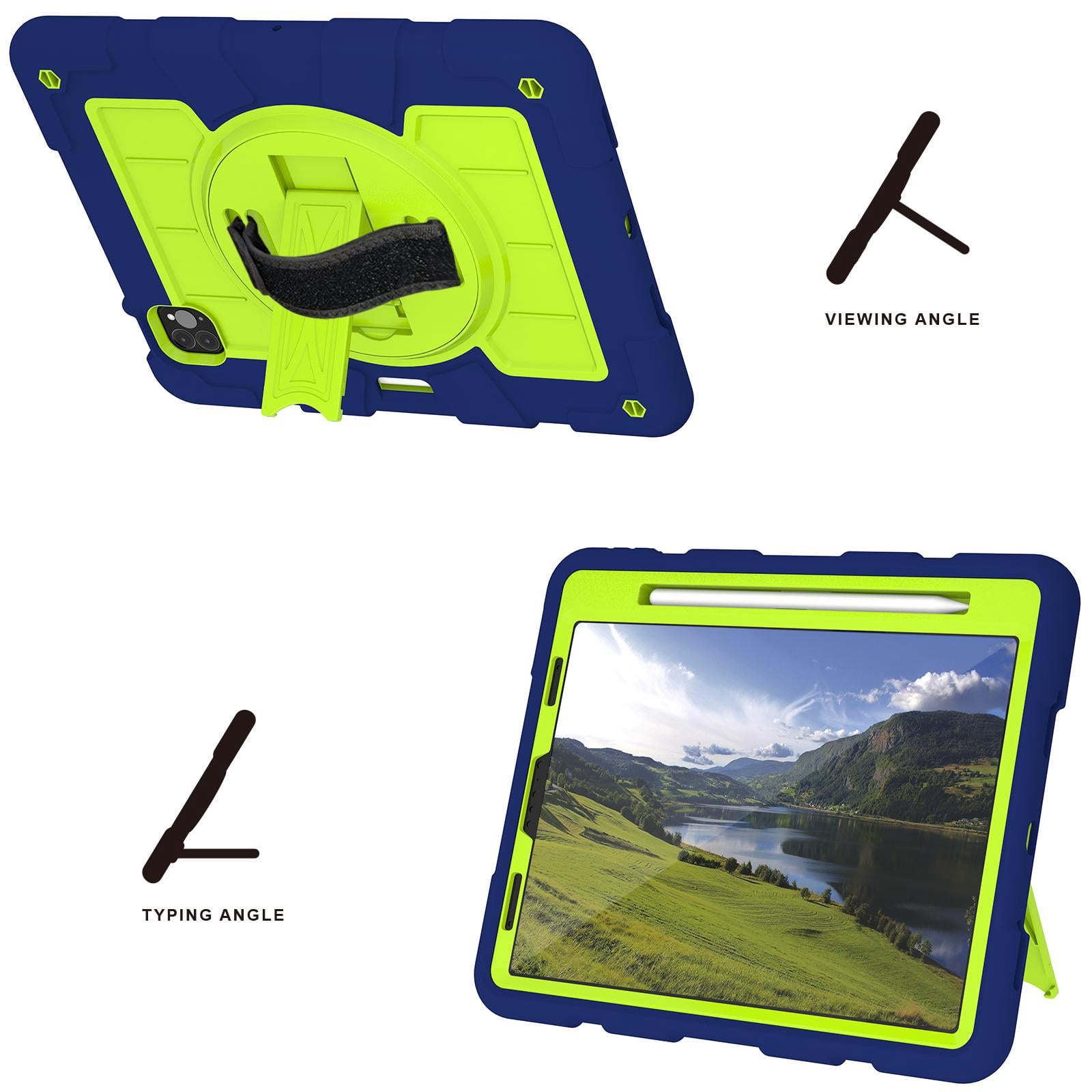 Shockproof Case for Apple iPad Air 11 Inch M4 M3 M2 2026/2025/2024, with Pencil Holder iKids Friendly Hand Strap Shoulder Strap Kickstand Anti-Scratch Case Cover for iPad Air 11",Darkblue