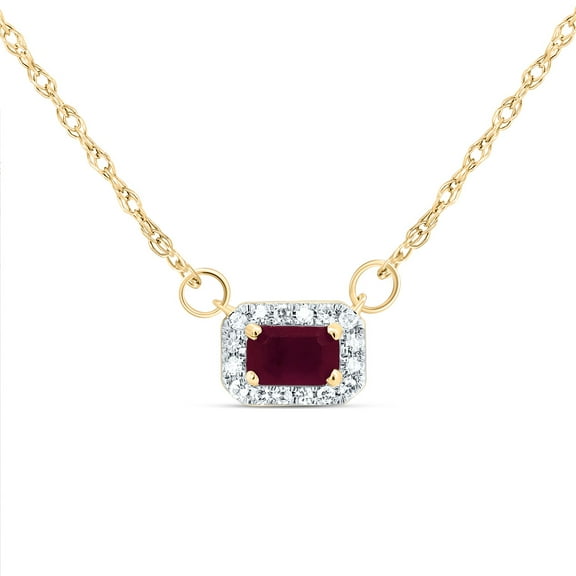 14K Yellow Gold Real Ruby & Diamond Women's Rectangle Halo 18" Necklace 0.45 CT