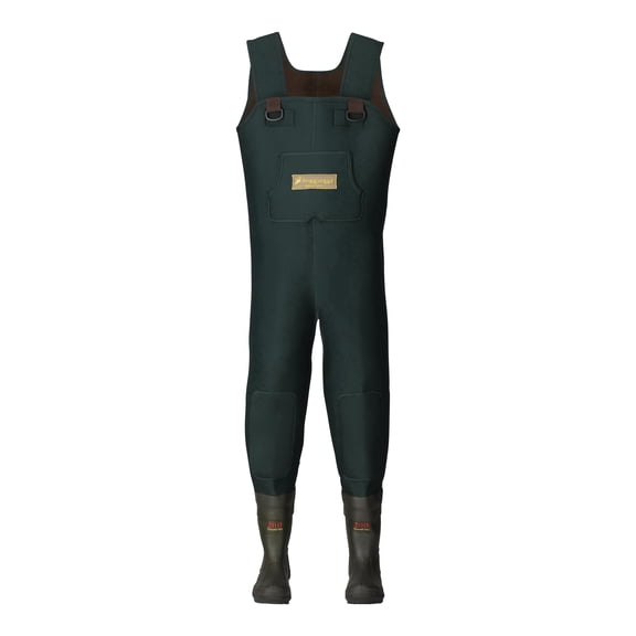 Frogg Toggs Youth Amphib 3.5mm Neoprene Chest Waders with Thinsulate Rubber Boots, Forest Green, Size 4
