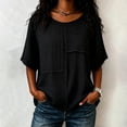 thumbnail image 2 of HOSIA Womens Vertical Textured Patchwork Top Round Neck Half Sleeve Casual Loose Fit Summer Blouse Lightweight Comfy Flowy Plain Gauze Tunic Shirts Plus Size Beach Vacation Outfits Black L, 2 of 6
