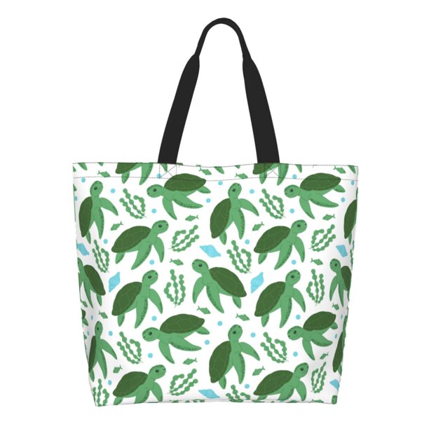 Fotbe Cartoon Turtle Bolsa Tote Estética de Lona con Estampado para Mujer - Bolsa Reutilizable de Hombro Casual para Vacaciones, Compras, Trabajo y Gimnasio