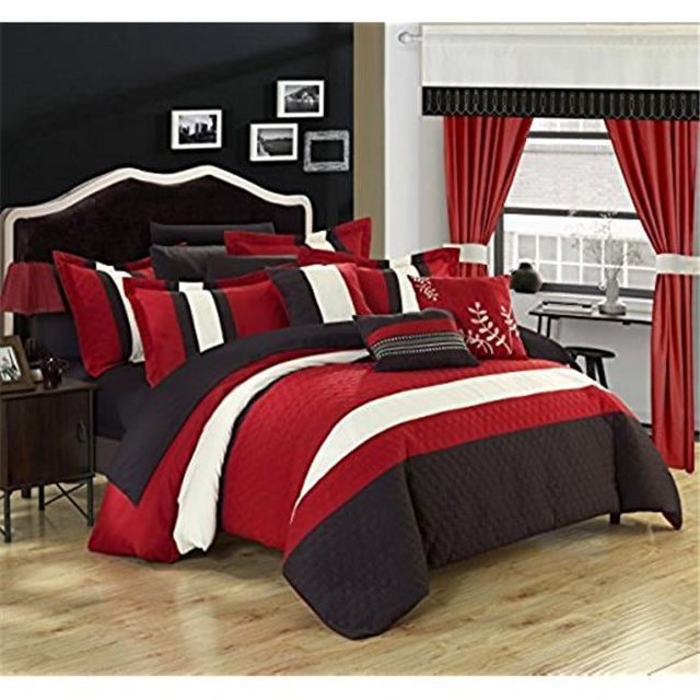 Chic Home CS0936-US 24 Piece Shilo Embroidered Design Comforter Bedding Set, Red