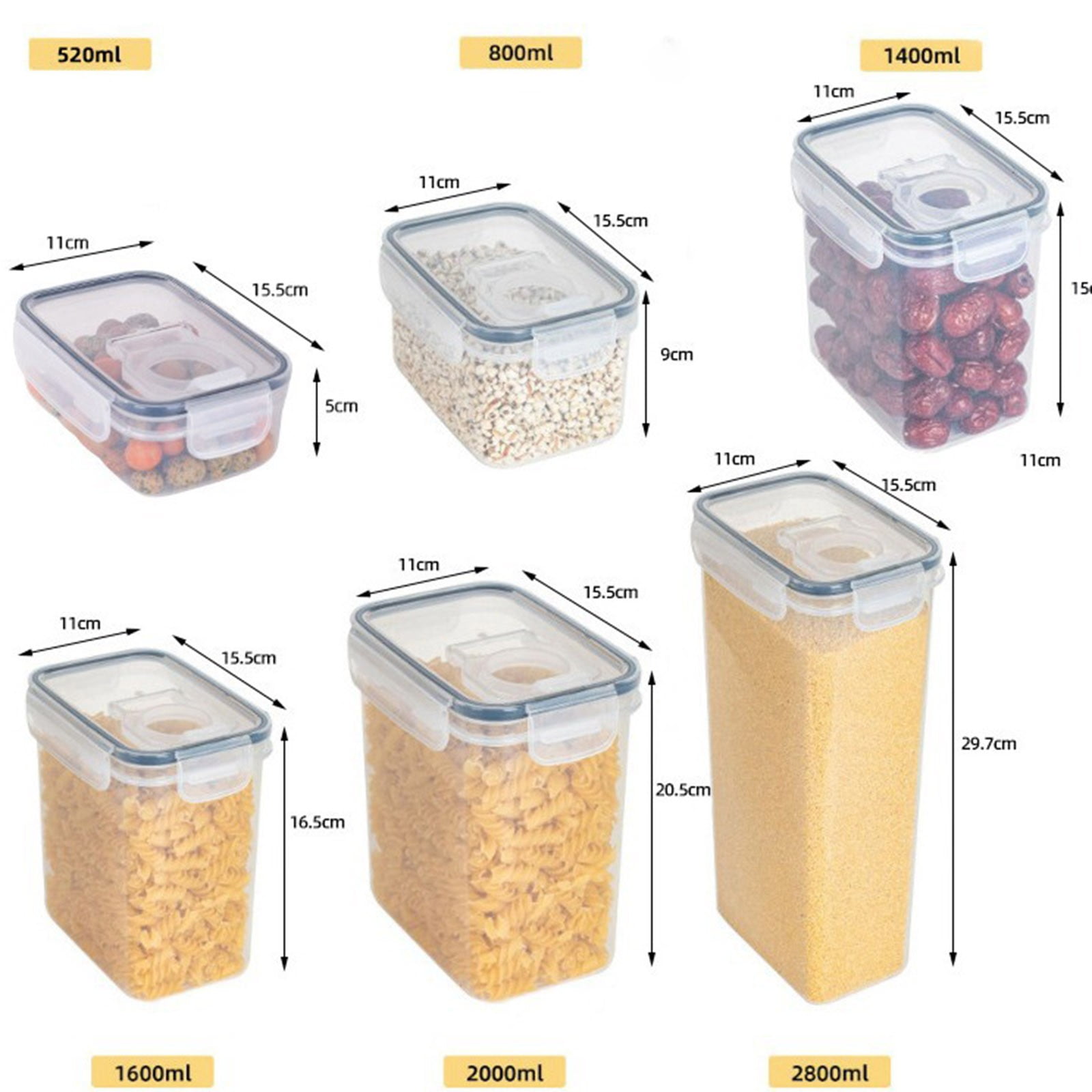 Storage Box 6 Size Single Clear Plastic Storage Jars Vacuum Proof Fresh Storage Airtight Jars Kitchen Airtight Jars with Lids Proof Crispers, Kitchen Essentials Clearance Sale