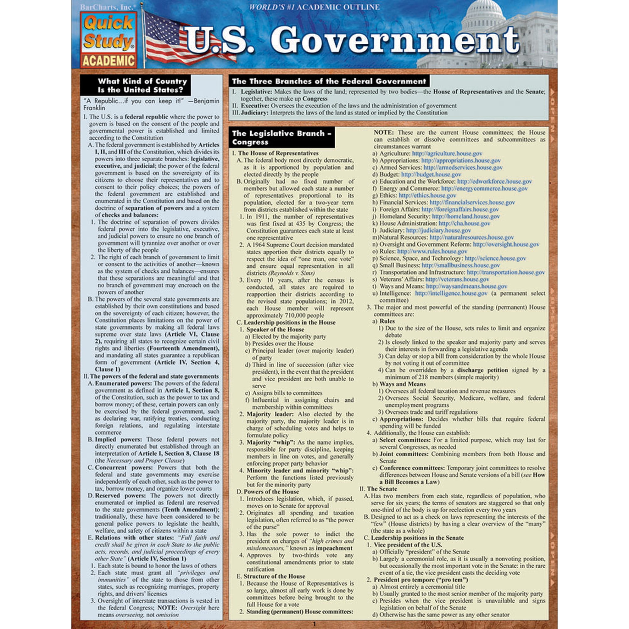 U.S. Government : a QuickStudy Laminated Reference Guide (Other)