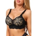 thumbnail image 4 of INSPIRE CHIC Women's Lace V-Neck Full Coverage Bra Wireless Push Up Soft Cup Breathable Minimizers B 40 Black Gray, 4 of 5